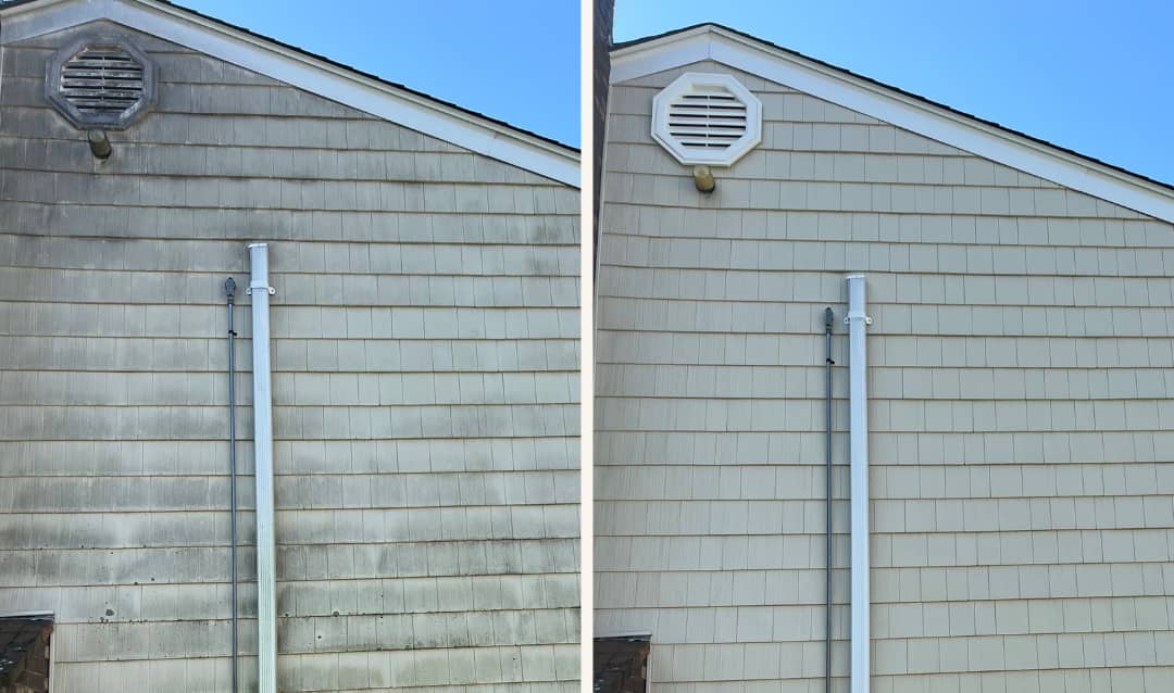 Power Washing Dirty Vinyl Siding Before and After Photo